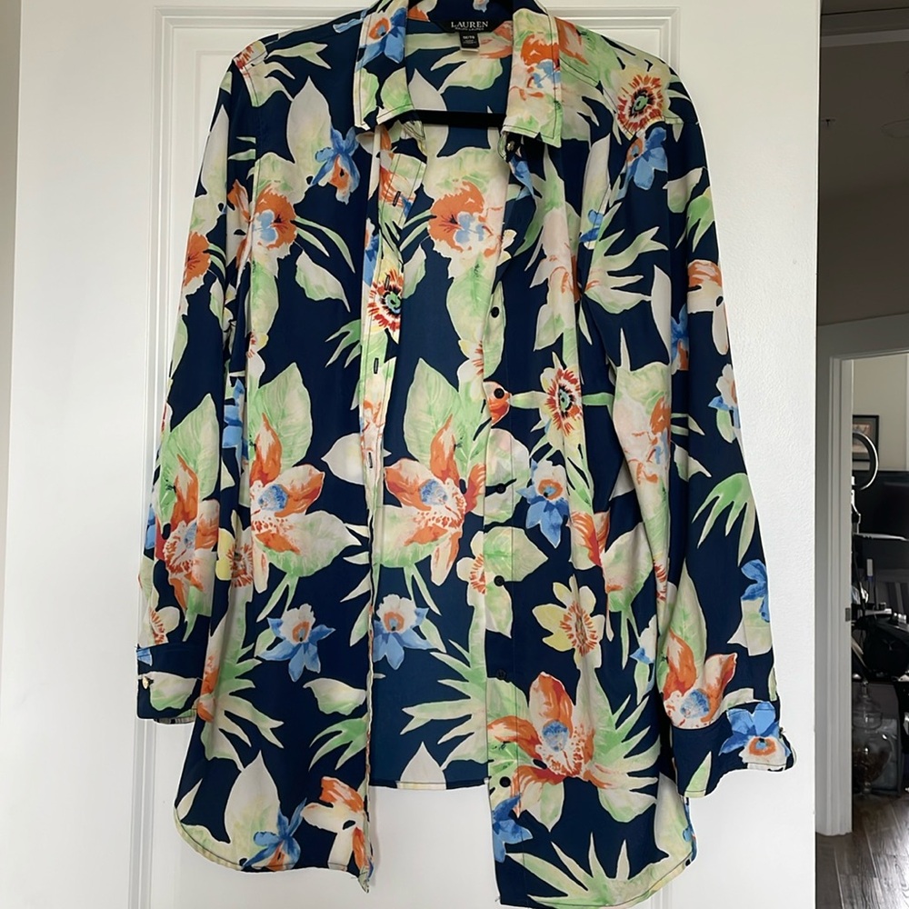 Lauren by Ralph Lauren tropical print blouse size 1X space EUC